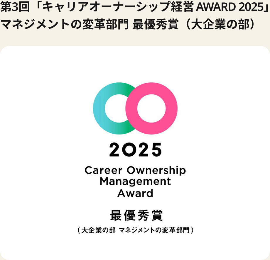 第3回「キャリアオーナーシップ経営 AWARD 2025」マネジメントの変革部門 最優秀賞（大企業の部）