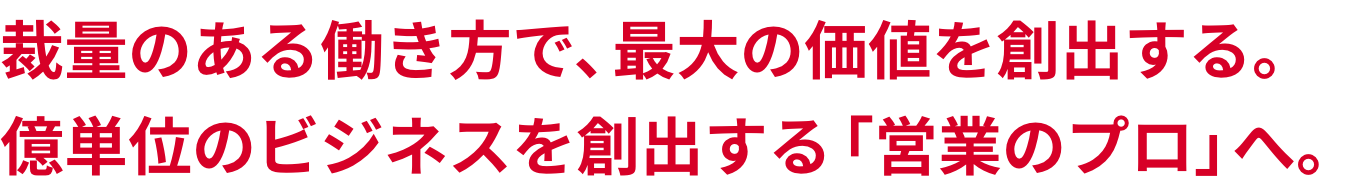 裁量のある働き方で、最大の価値を創出する。億単位のビジネスを創出する「営業のプロ」へ。