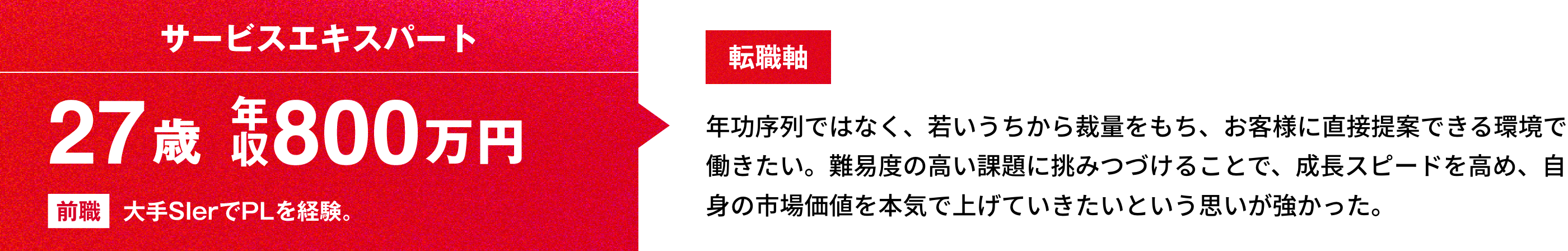 【サービスエキスパート】27歳／年収800万円／前職：大手SlerでPLを経験