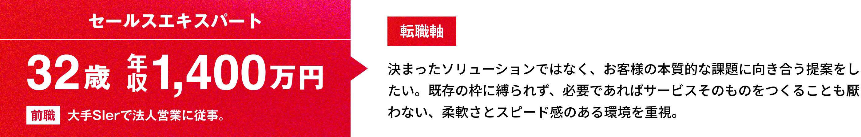 【セールスエキスパート】32歳／年収1,400万円／前職：大手Slerで法人営業に従事