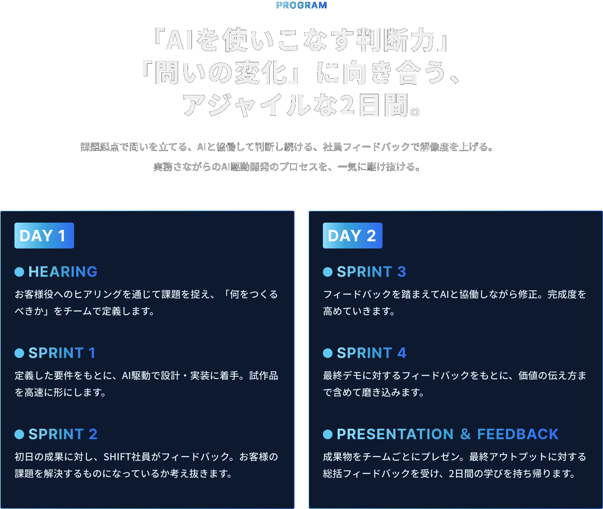 「AIを使いこなす判断力」 「問いの変化」に向き合う、   アジャイルな2日間。